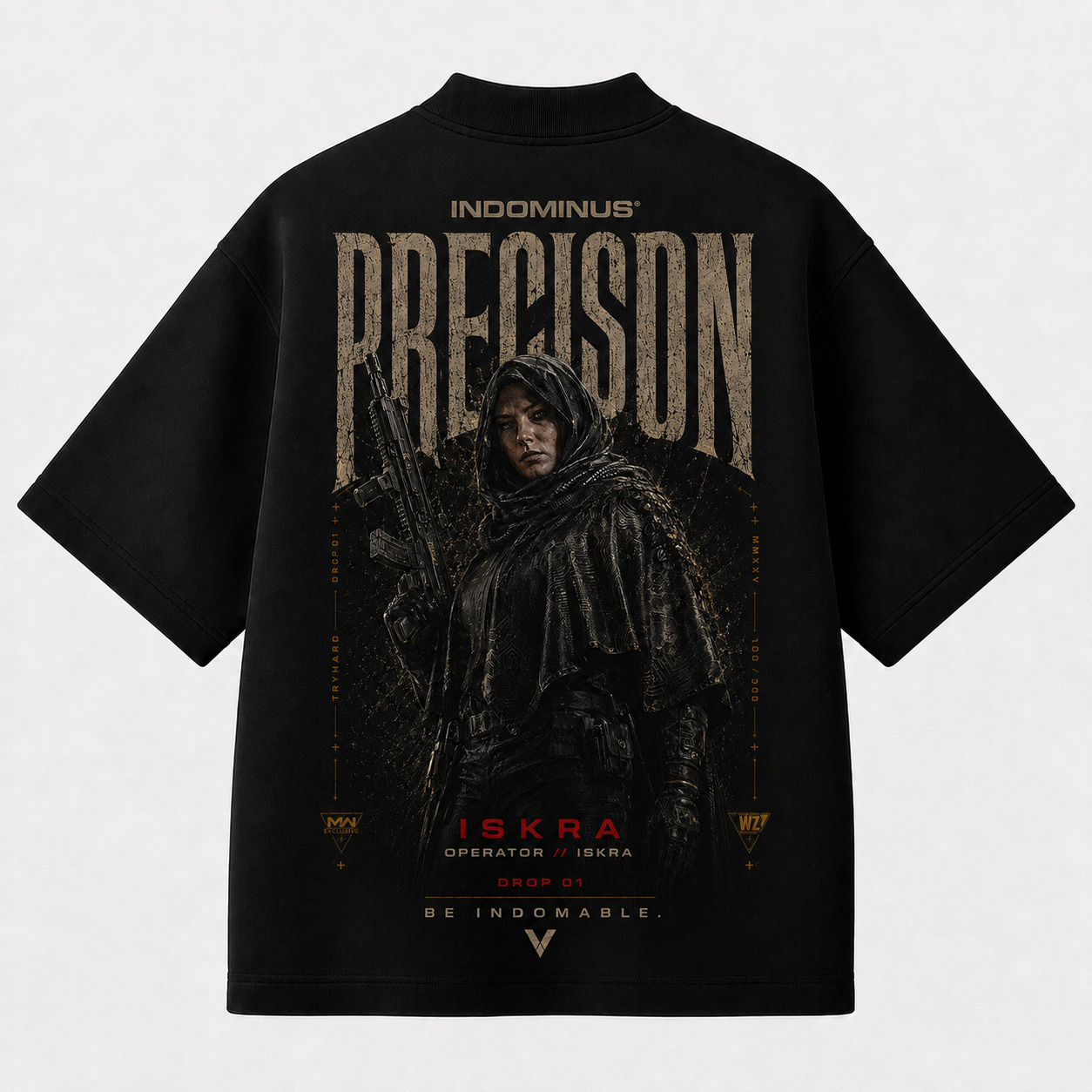Camiseta preta oversized ISKRA — PRECISION, vista das costas