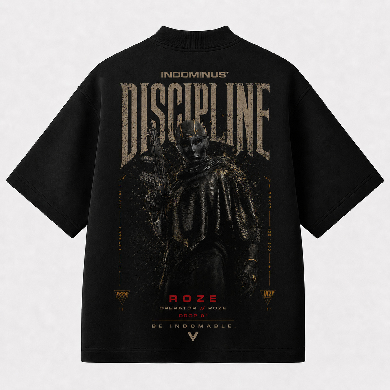 Camiseta preta oversized ROZE — DISCIPLINE, vista das costas